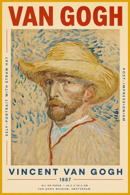 Van Gogh Self-portrait with Straw Hat II No2 - Affiche