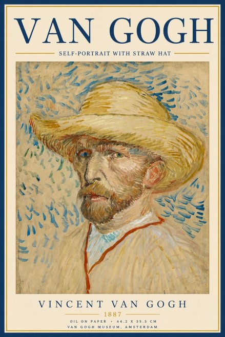Van Gogh Self-portrait with Straw Hat II No5 - Affiche