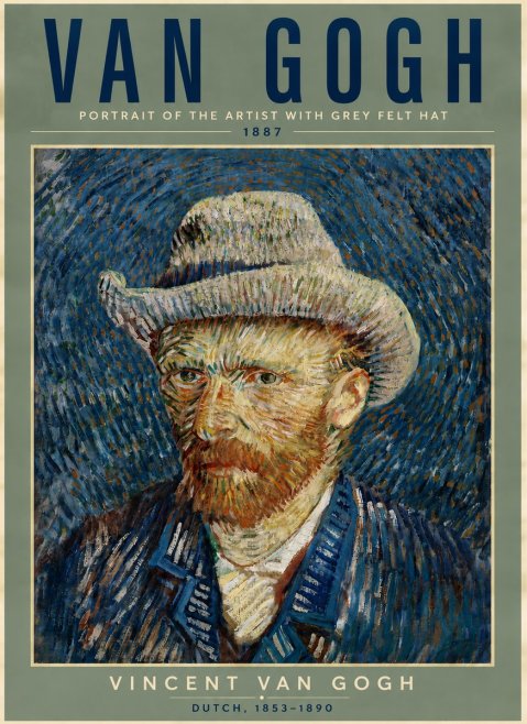 Van Gogh Portrait of the Artist with Grey Felt Hat No5 - Affiche