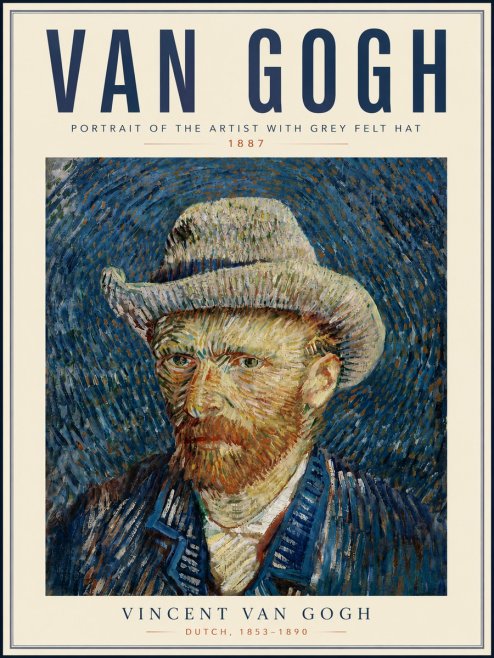Van Gogh Portrait of the Artist with Grey Felt Hat No6 - Affiche