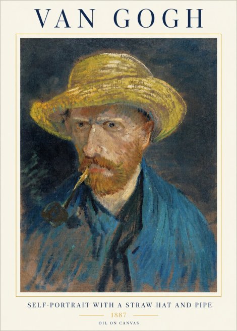Van Gogh Self-portrait with a Straw Hat and Pipe No1 - Affiche