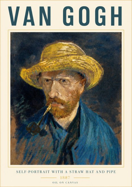 Van Gogh Self-portrait with a Straw Hat and Pipe No3 - Affiche