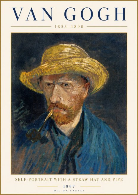 Van Gogh Self-portrait with a Straw Hat and Pipe No4 - Affiche