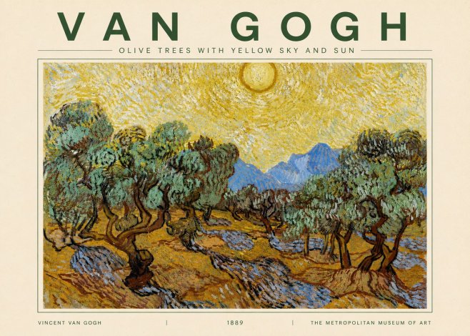 Van Gogh Olive Trees with Yellow Sky and Sun No4 - Affiche
