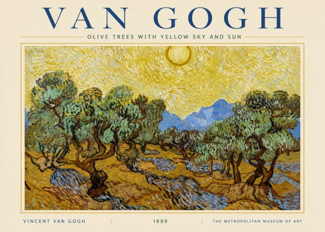 Van Gogh Olive Trees with Yellow Sky and Sun No5 - Affiche