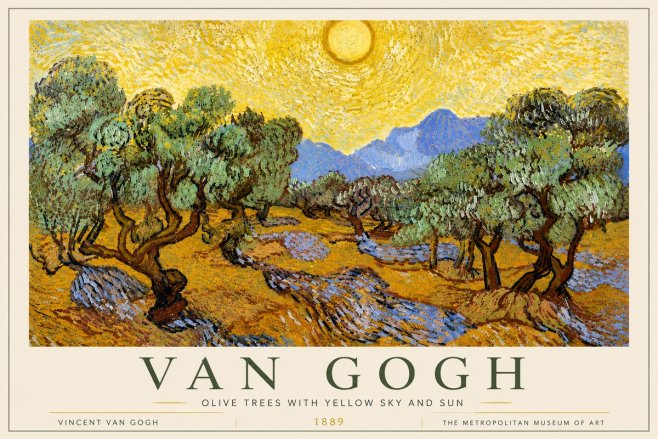 Van Gogh Olive Trees with Yellow Sky and Sun No6 - Affiche