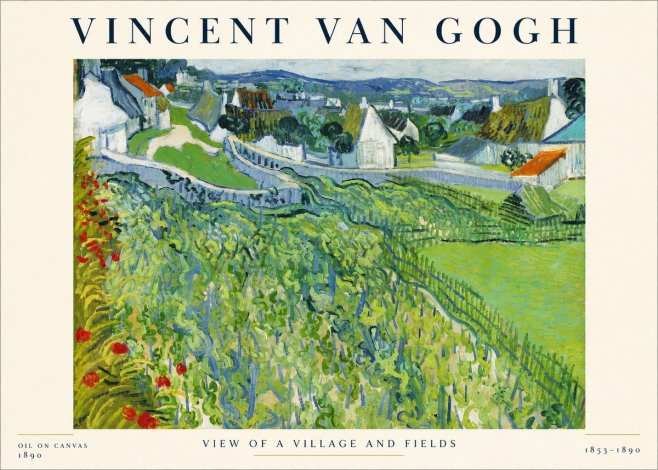 Van Gogh View of a Village and Fields No4 - Affiche