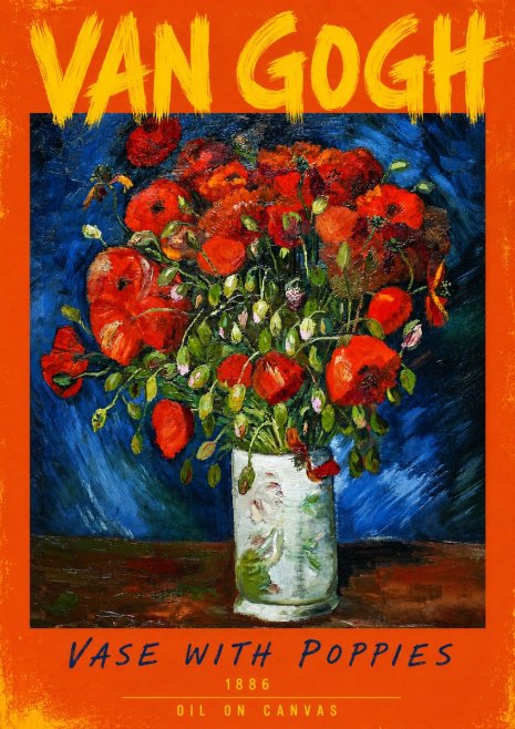 Van Gogh Vase with Poppies No3 - Affiche