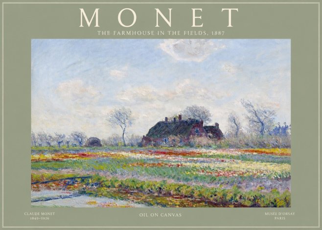 Monet The Farmhouse in the Fields No2 - Affiche