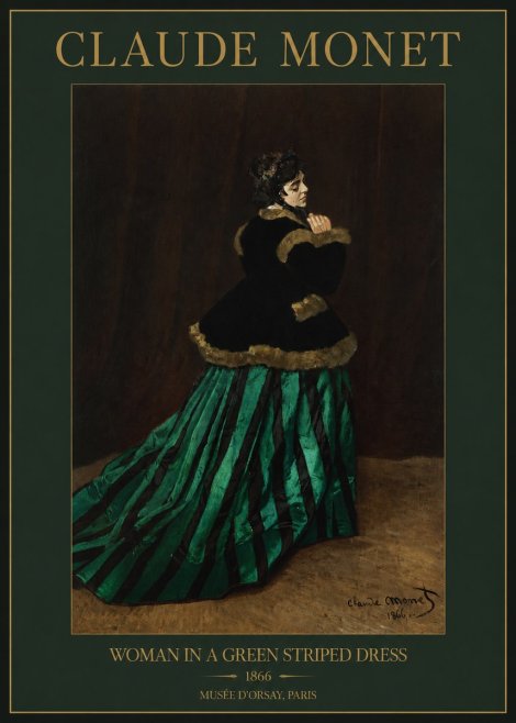 Monet Woman in a Green Striped Dress No2 - Affiche