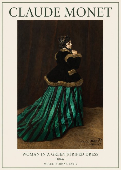 Monet Woman in a Green Striped Dress No3 - Affiche