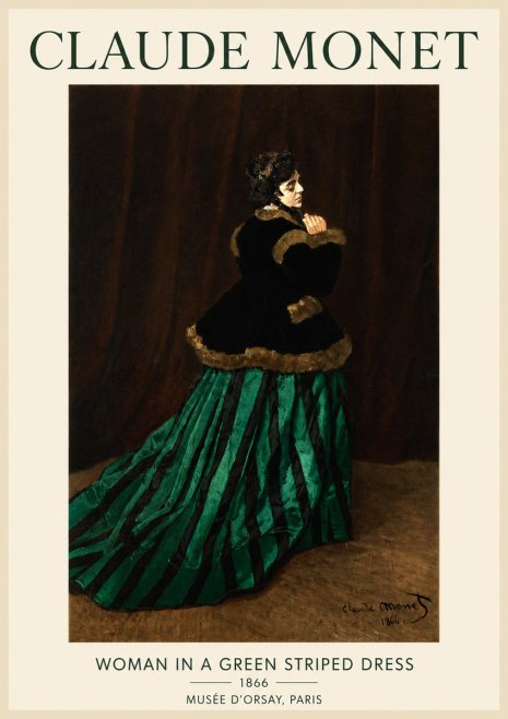 Monet Woman in a Green Striped Dress No4 - Affiche