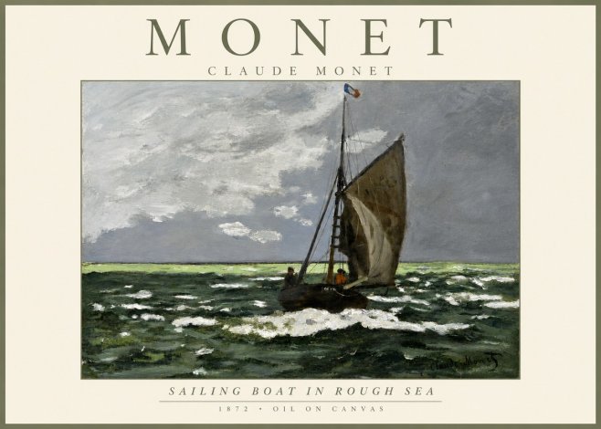 Monet Sailing Boat in Rough Sea No3 - Affiche