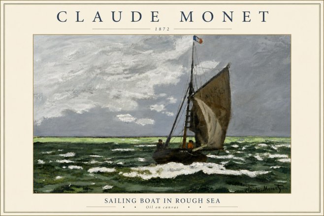 Monet Sailing Boat in Rough Sea No5 - Affiche