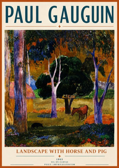 Paul Gauguin Landscape with Horse and Pig No6 - Affiche