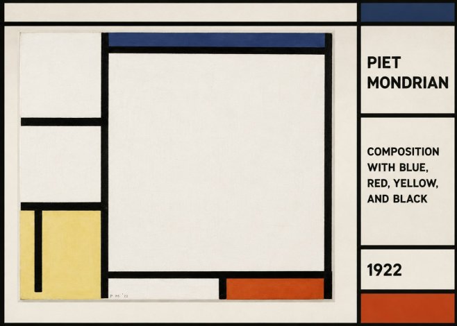 Piet Mondrian Composition with Blue, Red, Yellow, and Black No2 - Affiche