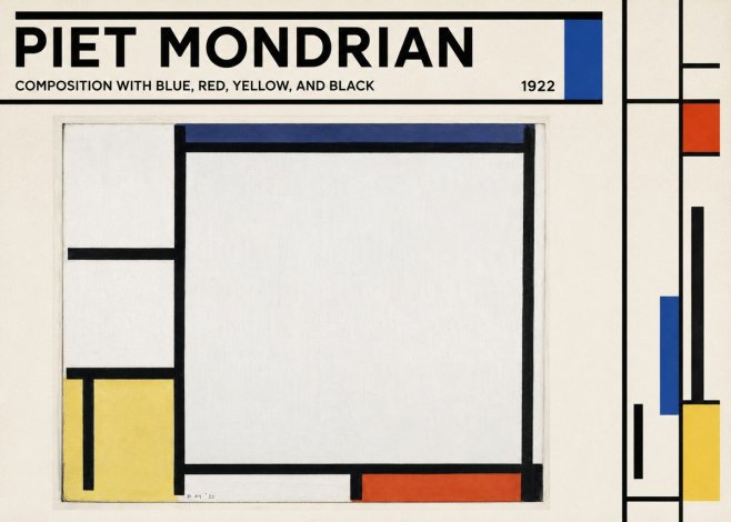 Piet Mondrian Composition with Blue, Red, Yellow, and Black No3 - Affiche
