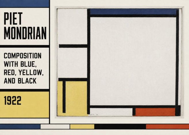 Piet Mondrian Composition with Blue, Red, Yellow, and Black No5 - Affiche