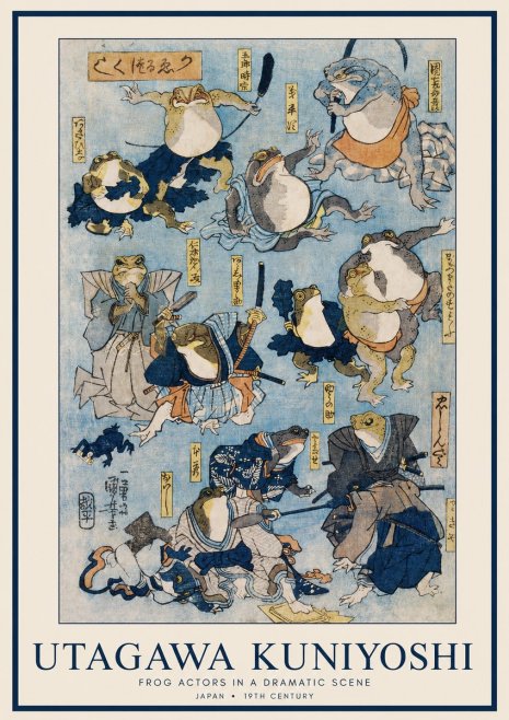 Utagawa Kuniyoshi Frog Actors in a Dramatic Scene No1 - Affiche