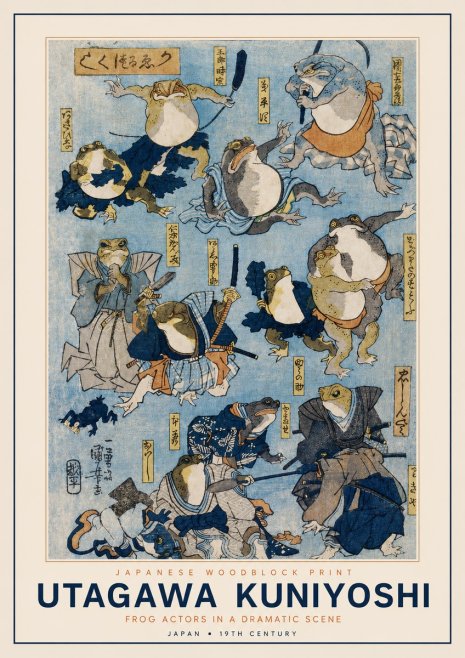 Utagawa Kuniyoshi Frog Actors in a Dramatic Scene No2 - Affiche