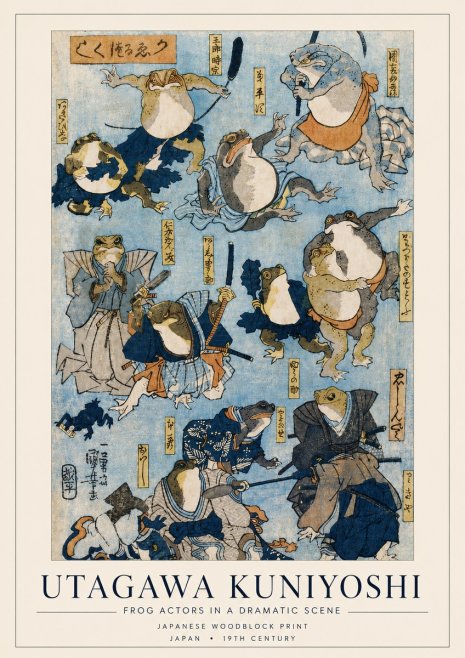Utagawa Kuniyoshi Frog Actors in a Dramatic Scene No4 - Affiche