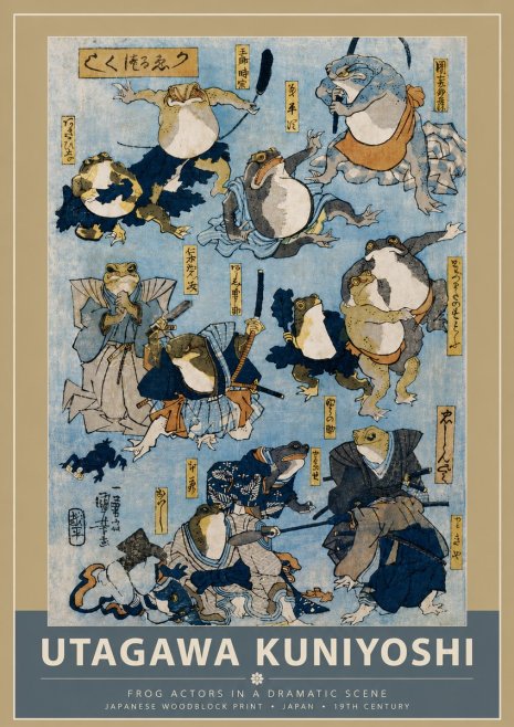 Utagawa Kuniyoshi Frog Actors in a Dramatic Scene No5 - Affiche