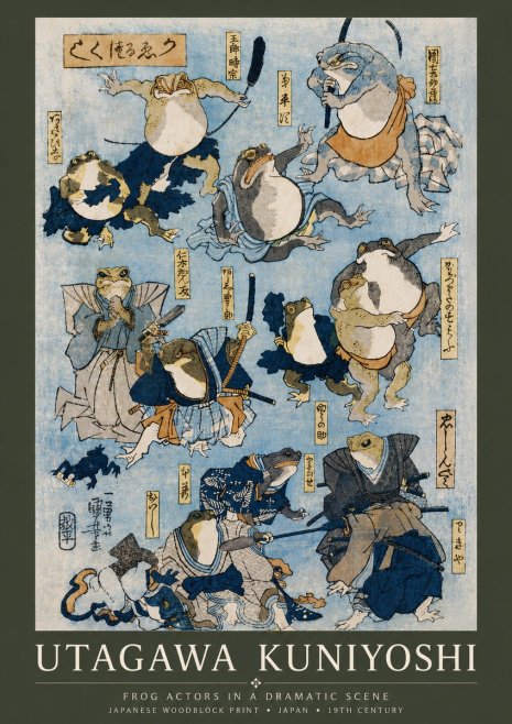 Utagawa Kuniyoshi Frog Actors in a Dramatic Scene No6 - Affiche