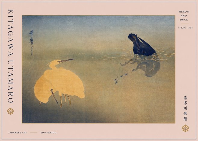 Kitagawa Utamaro Heron and Duck No5 - Affiche