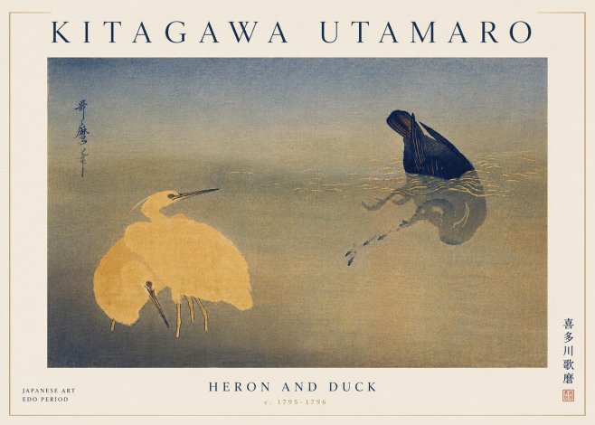 Kitagawa Utamaro Heron and Duck No6 - Affiche