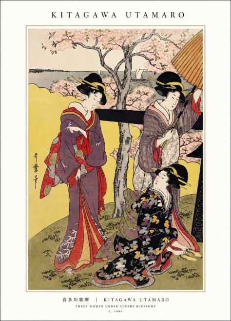 Kitagawa Utamaro Three Women Under Cherry Blossoms No1 - Affiche