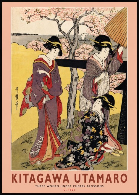 Kitagawa Utamaro Three Women Under Cherry Blossoms No2 - Affiche