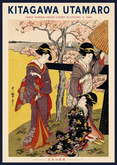 Kitagawa Utamaro Three Women Under Cherry Blossoms No5 - Affiche