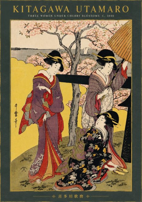 Kitagawa Utamaro Three Women Under Cherry Blossoms No6 - Affiche