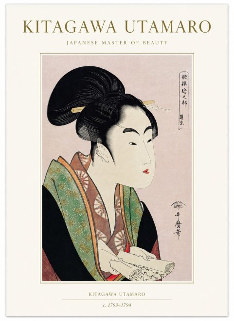 Kitagawa Utamaro Courtesan Reading a Scroll No1 - Affiche