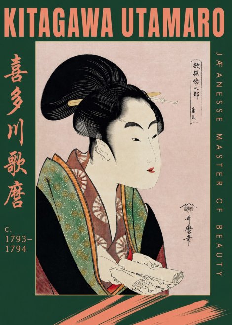 Kitagawa Utamaro Courtesan Reading a Scroll No2 - Affiche