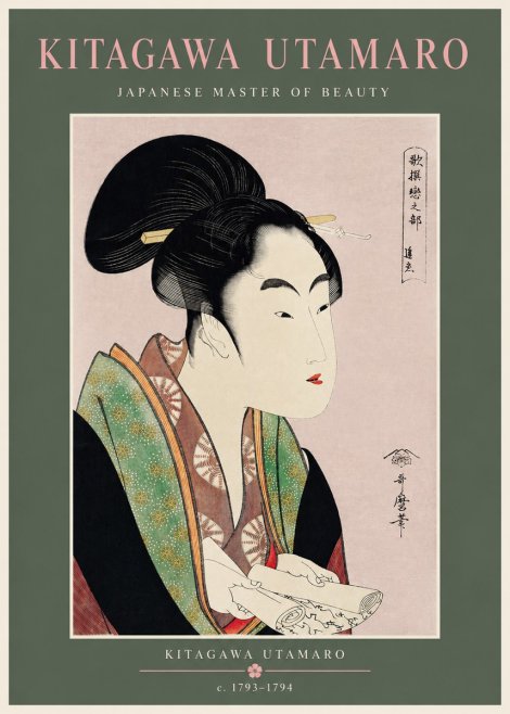 Kitagawa Utamaro Courtesan Reading a Scroll No3 - Affiche