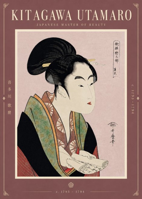 Kitagawa Utamaro Courtesan Reading a Scroll No5 - Affiche