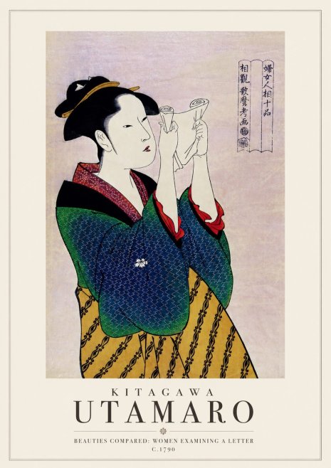 Kitagawa Utamaro Beauties Compared: Women Examining a Letter No3 - Affiche