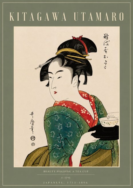 Kitagawa Utamaro Beauty Holding a Tea Cup No4 - Affiche