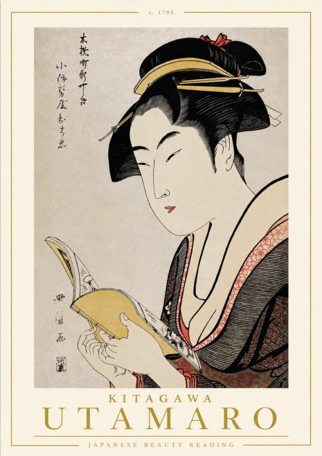 Kitagawa Utamaro Japanese Beauty Reading No4 - Affiche