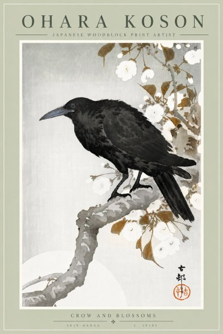 Ohara Koson Crow and Blossoms I No6 - Affiche