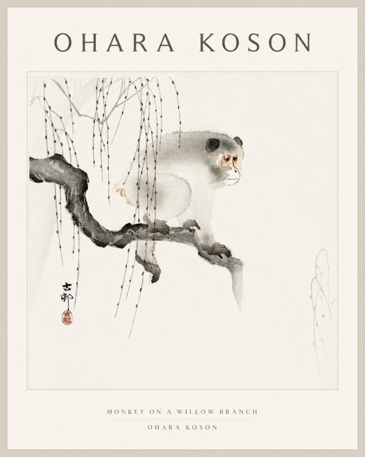 Ohara Koson Monkey on a Willow Branch No1 - Affiche