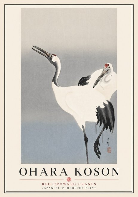 Ohara Koson Red-crowned Cranes No6 - Affiche