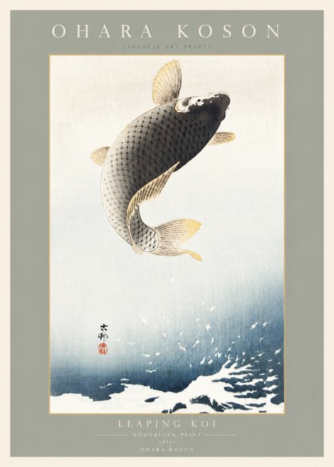 Ohara Koson Leaping Koi I No3 - Affiche