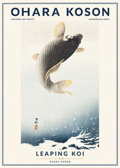 Ohara Koson Leaping Koi I No4 - Affiche