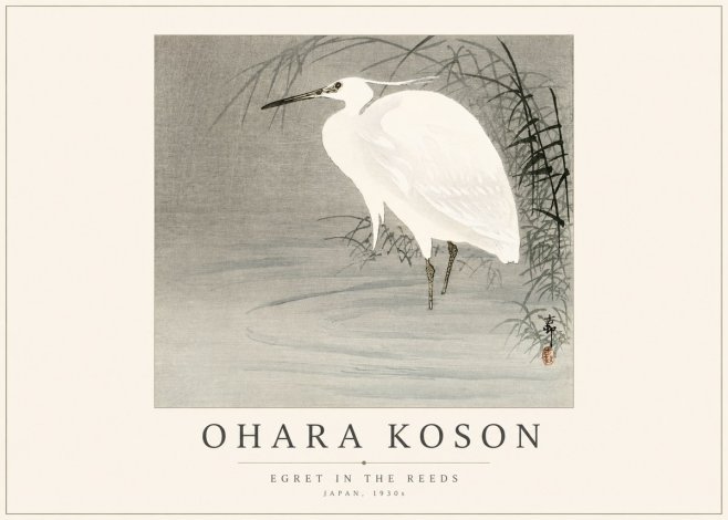 Ohara Koson Egret in the Reeds No1 - Affiche