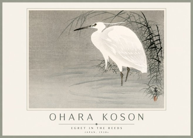 Ohara Koson Egret in the Reeds No3 - Affiche