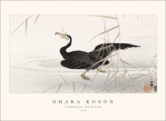 Ohara Koson Cormorant with Fish No1 - Affiche