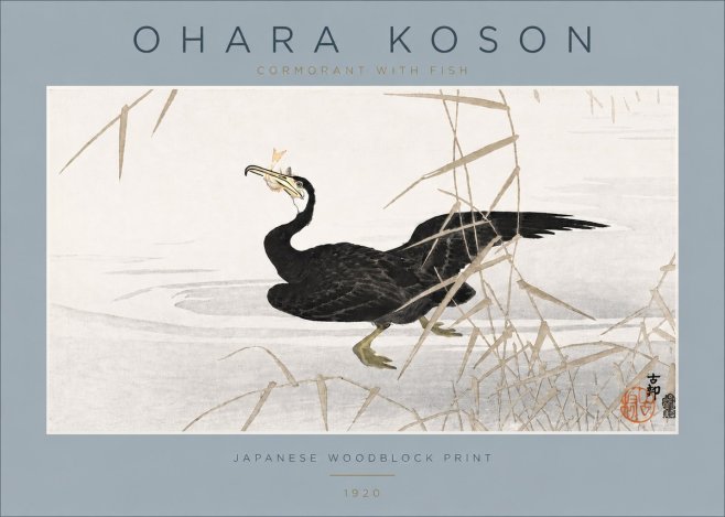 Ohara Koson Cormorant with Fish No4 - Affiche