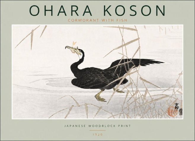 Ohara Koson Cormorant with Fish No5 - Affiche